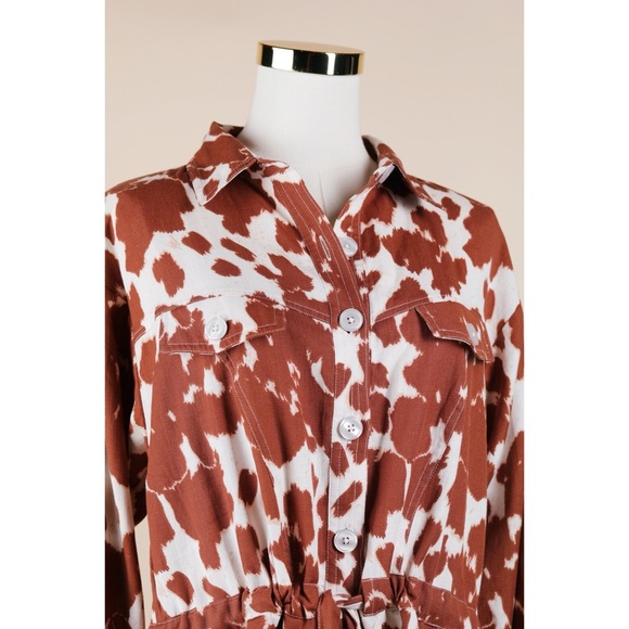 Sz 6 Asos Cow Print Western Tie Waist Button Down Cotton & Linen Blend Shirt NWT - Picture 2 of 6